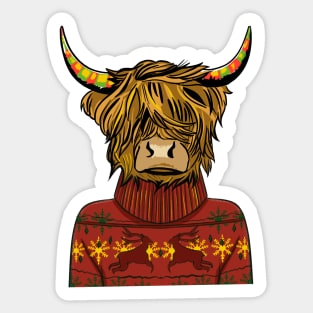 Scottish Highland Cow Wearing A Red Sweatshirt Sticker